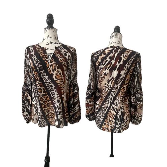 Kobi Halperin Blouse Silk Fallow Mix Leopard Print  Embellish Eye Catching Sz S - Picture 2 of 16